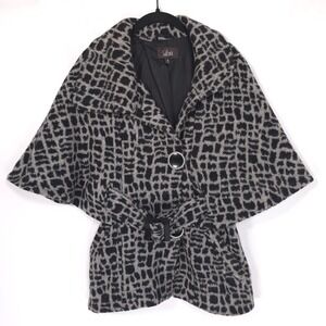 Luii Anthropologie SMALL Wool Blend Gray Black‎ Leopard Coat Draped Sleeves